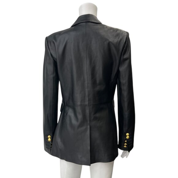 $1395 Veronica Beard Black Leather Gaya Double Breasted Dickey Jacket size 6 - Picture 7 of 12